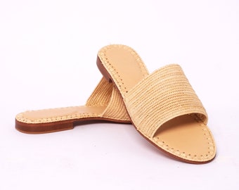 Bohemian Raffia Sandals - Handwoven Women's Beach Shoes - Natural Fiber Footwear