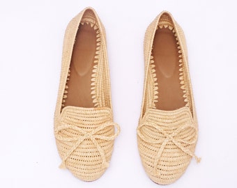 Handwoven Natural Raffia Loafers - Natural Beige Slip-Ons - Ethical Fiber Crafted Flats - Eco-Friendly Shoes - Unique Women's Footwear
