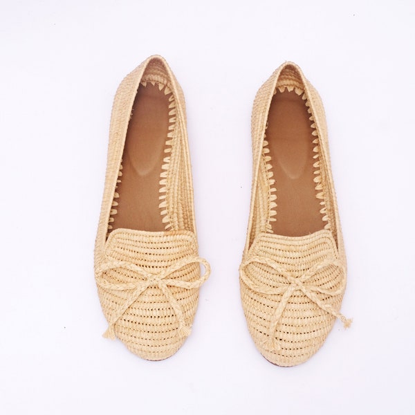 Handwoven Natural Raffia Loafers - Natural Beige Slip-Ons - Ethical Fiber Crafted Flats - Eco-Friendly Shoes - Unique Women's Footwear