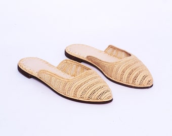 Handmade Raffia Mules: Moroccan Woven Slippers