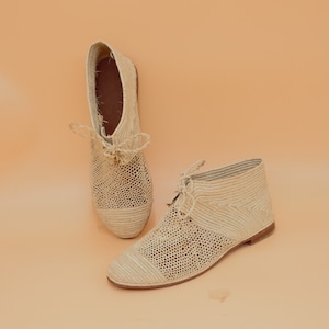 Chaussures richelieu en raphia faites main - Chaussures plates à lacets en fibre naturelle pour femme - Mode respirante et respectueuse de l&#39;environnement