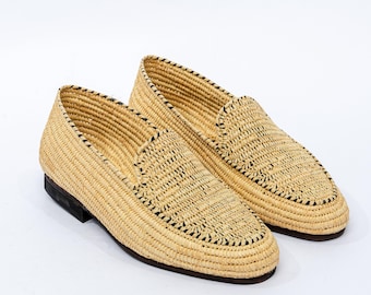 Mocasines de rafia hechos a mano para hombre - Mocasines de paja tejida natural - Mocasines de boda de verano para hombre - Zapatos transpirables para fiesta en la playa