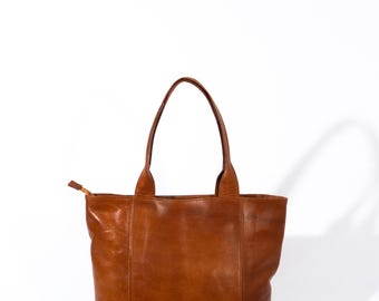 Bolso de mano de cuero marroquí hecho a mano: bolso de hombro minimalista con cremallera