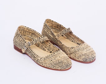 Mocasines de rafia natural para mujer / Zapatos planos marroquíes hechos a mano / Suela de cuero / Zapatos de verano estilo boho / Talla fiel a la habitual