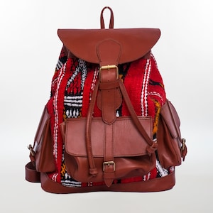 Handmade Moroccan Leather Rug Backpack: Full Grain Unisex Weekend Bag