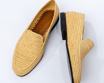 Mocasines de rafia hechos a mano para hombre - Mocasines de paja tejida natural - Mocasines de boda de verano para hombre - Zapatos transpirables para fiesta en la playa