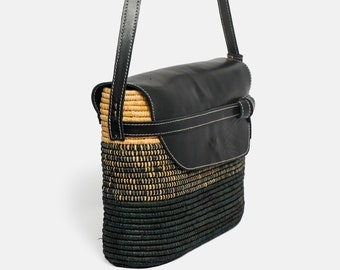 Raffia Crossbody Bag: Leather Handle Straw Purse