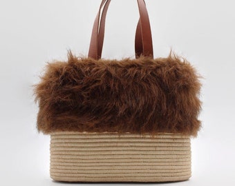 Shoulder raffia bag ,Handbag , Raffia purse , Handcraft Women Bag , Raphia Luxury Designer Bag, Eco-friendly Bag , Straw Basket leather bag