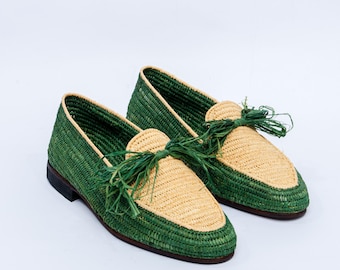 Handmade Men's Raffia Loafers - Natural Fiber Slip-On Shoes | Eco-Friendly Footwear