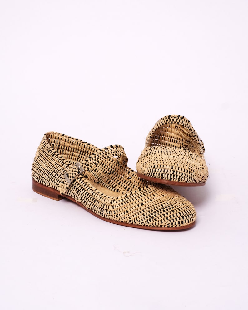 Women's Natural Raffia Loafers | Handmade Moroccan Slip-On Flats | Leather Sole | Boho Summer Shoes | True to Size image 4
