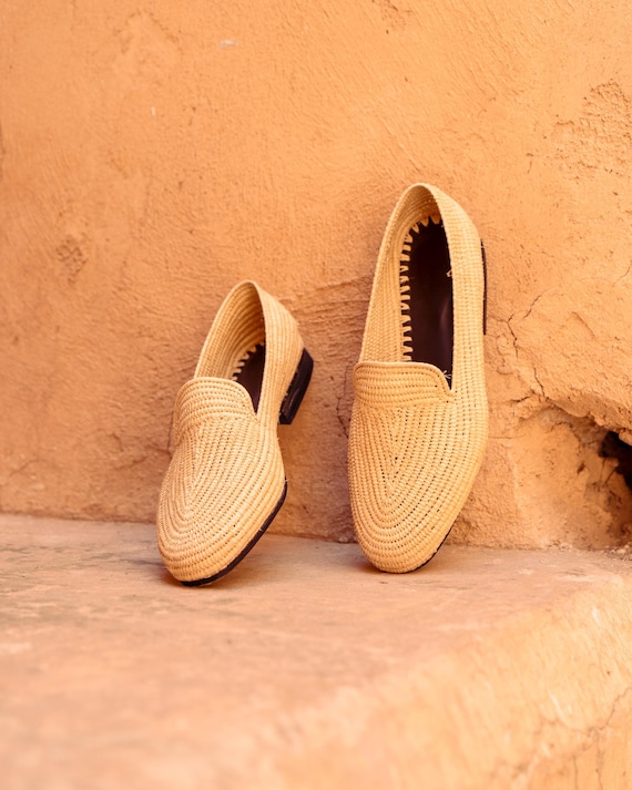 Handwoven Raffia Loafers: Moroccan Artisan Slip-On Shoes