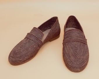 Mocasines de rafia hechos a mano para hombre: zapatos sin cordones de tejido marroquí