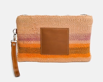 Woven Wool Clutch Bag with Leather Wristlet: Bohemian Accessory