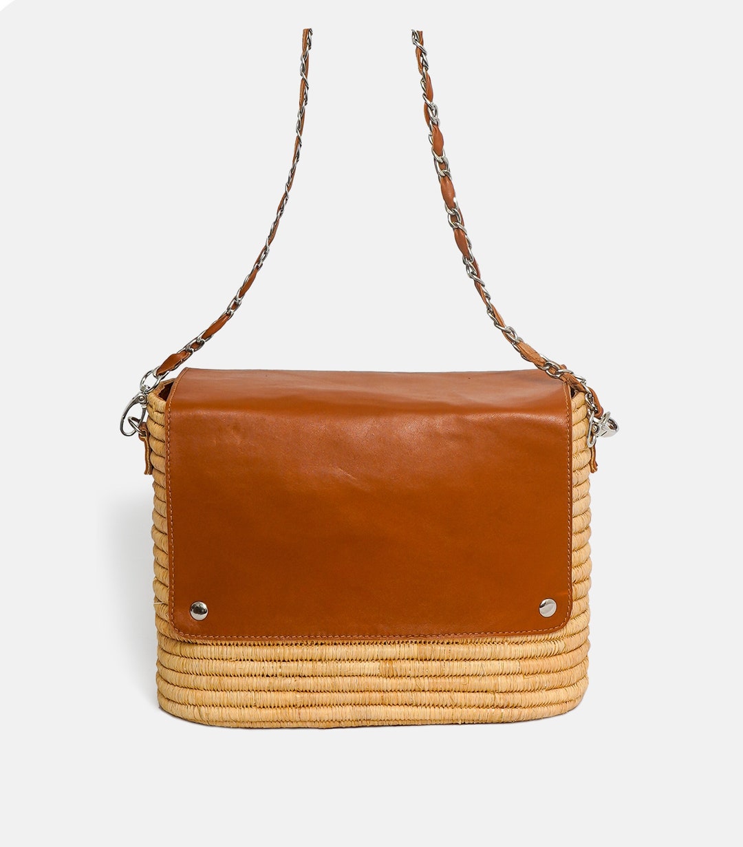 Handwoven Raffia Crossbody Bag With Leather Handles Perfect Summer ...