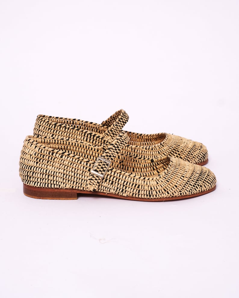 Women's Natural Raffia Loafers | Handmade Moroccan Slip-On Flats | Leather Sole | Boho Summer Shoes | True to Size image 2