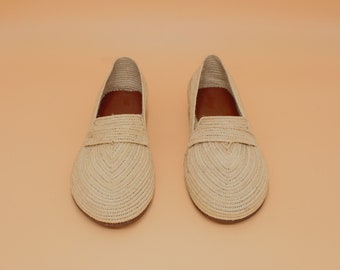 Handmade Raffia shoes unisex, Natural raffia moccasins, Handmade raffia mules, Moroccan raffia shoes, natural raffia,  Oxfords raffia shoes,
