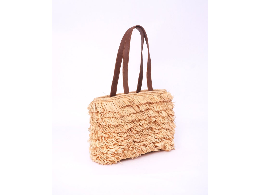 Handwoven Straw Tote Bag With Leather Accents, Eco-friendly and Stylish ...
