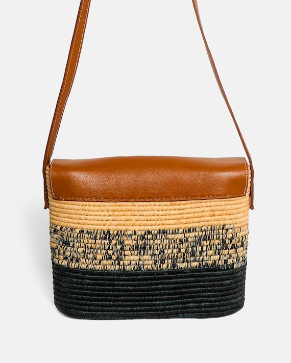 ファッション雑貨・小物その他 Gio Raffia Crossbody Bag Raffia Crossbody Bag With Brown Leather Strap - Perfect