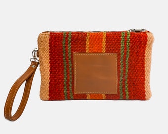Woven Wool Clutch Bag: Leather Wristlet, Bohemian Purse Pouch