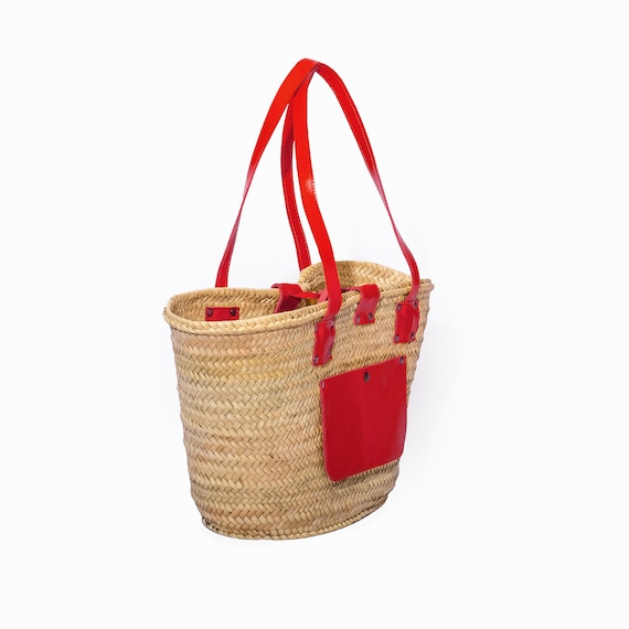 Woven Straw Backpack with Red Accents Vintage Woven Straw Overnight or Beach Bag | Mercari main image 3