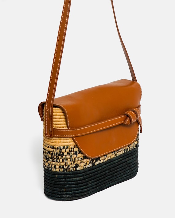 ファッション雑貨・小物その他 Gio Raffia Crossbody Bag Raffia Crossbody Bag With Brown Leather Strap - Perfect