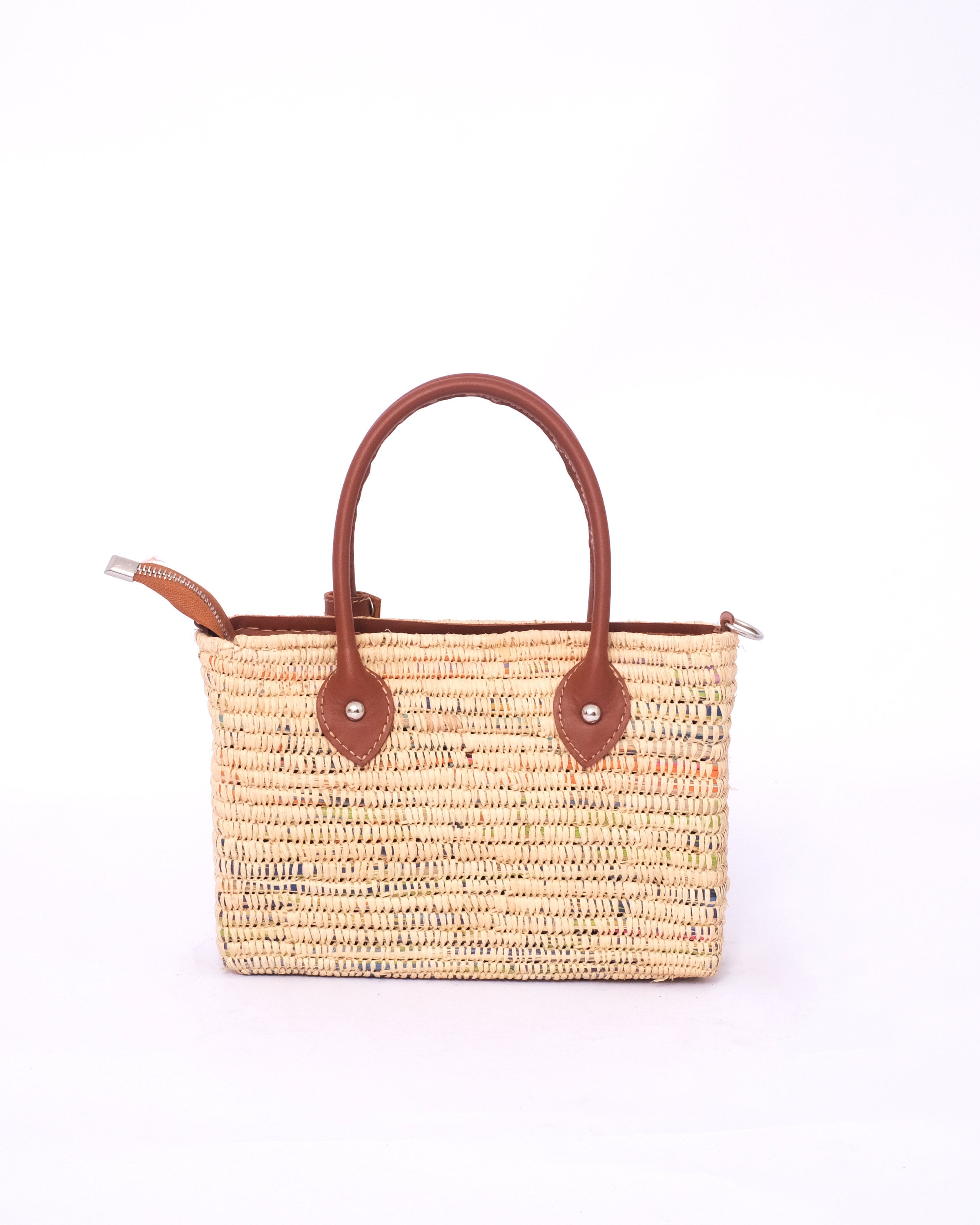 Handmade Raffia Bag With Vegan Leather Accents: Moroccan Woven Handbag ...