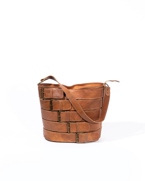 Handmade Leather Bucket Bag for Women, Tan Shoulder Crossbody bag