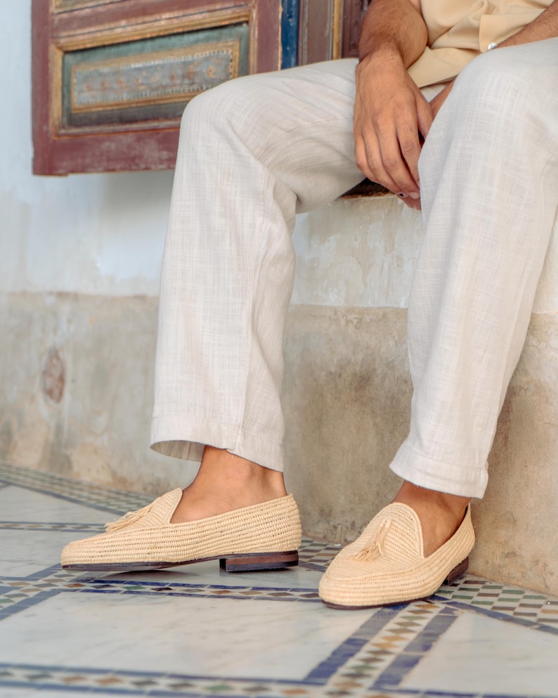 Handcrafted Raffia Tassel Loafers for Men: Summer Slip-On Shoes image 9
