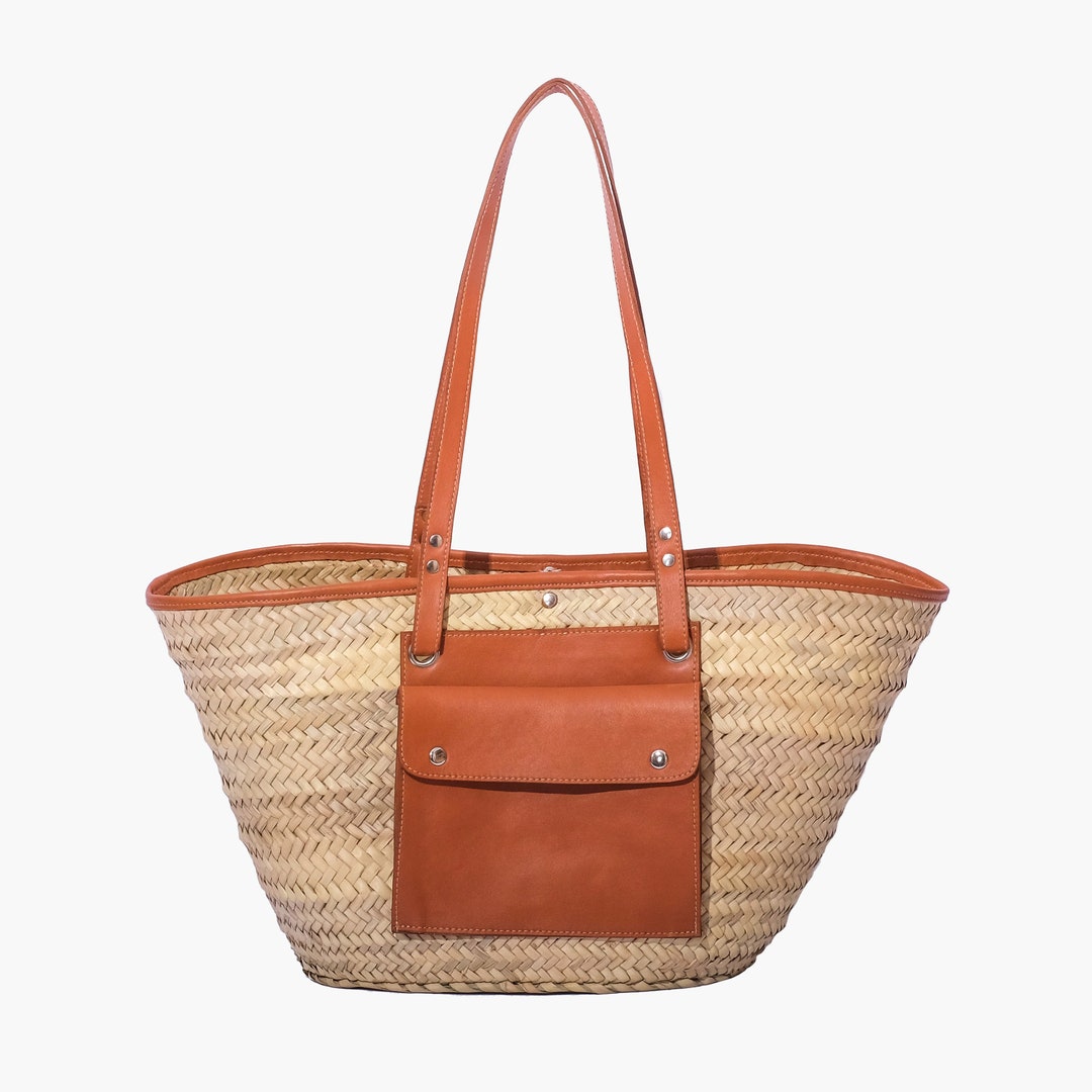 French Market Basket Tote With Leather Handles Stylish and Etsy
