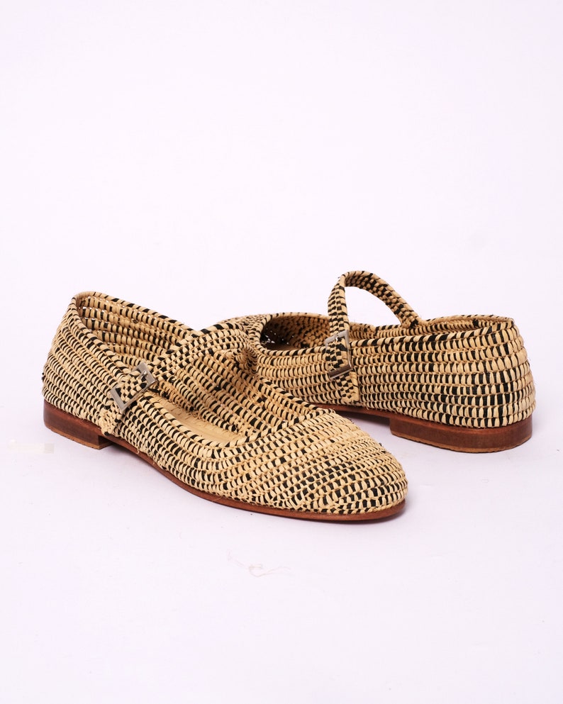 Women's Natural Raffia Loafers | Handmade Moroccan Slip-On Flats | Leather Sole | Boho Summer Shoes | True to Size image 6