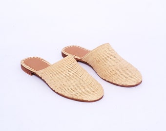 Handmade Raffia Mules: Eco-Friendly Woven Moroccan Slippers