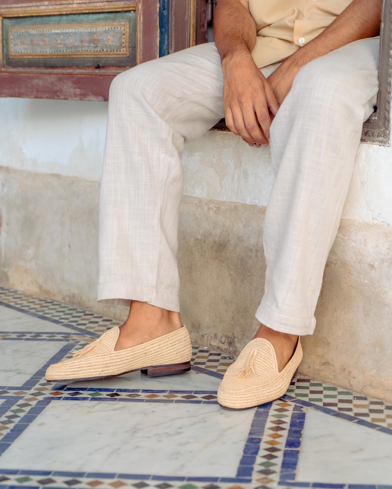 Handcrafted Raffia Tassel Loafers for Men: Summer Slip-On Shoes image 8
