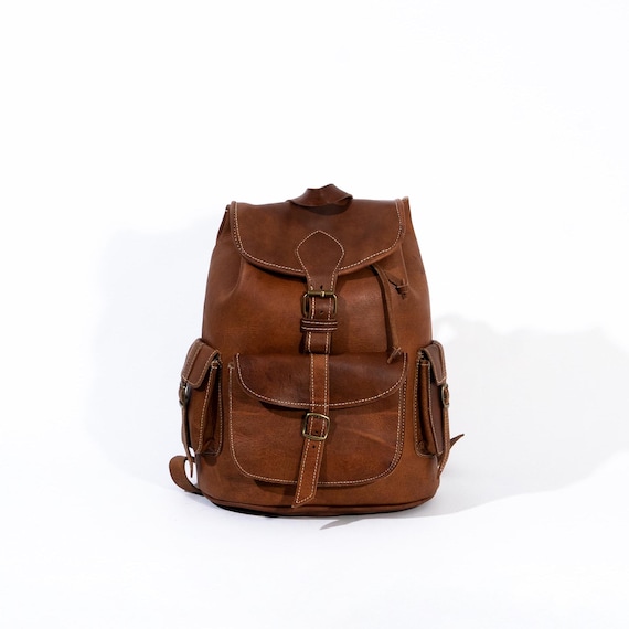 Handmade Camel Tan Leather Backpack: Moroccan Artisan  display picture 1