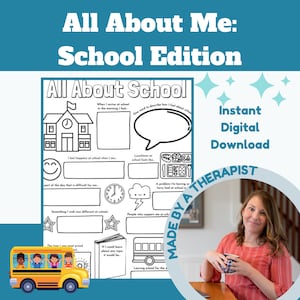 All About Me School Student Edition, Printable Therapy Worksheet, Child Counseling Activity Coloring Play Therapy School Guidance