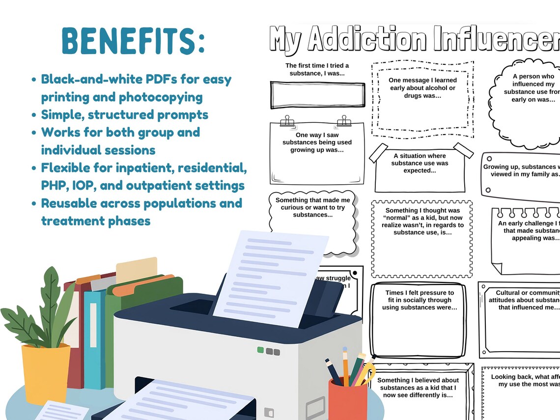 Addiction Influencers Worksheet and Group Activity Discussion Guide for ...