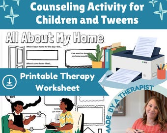 All About My Home, Printable Therapy Worksheet, Child and Teen Counseling Intake Activity Coloring Play Therapy School Guidance Social Work