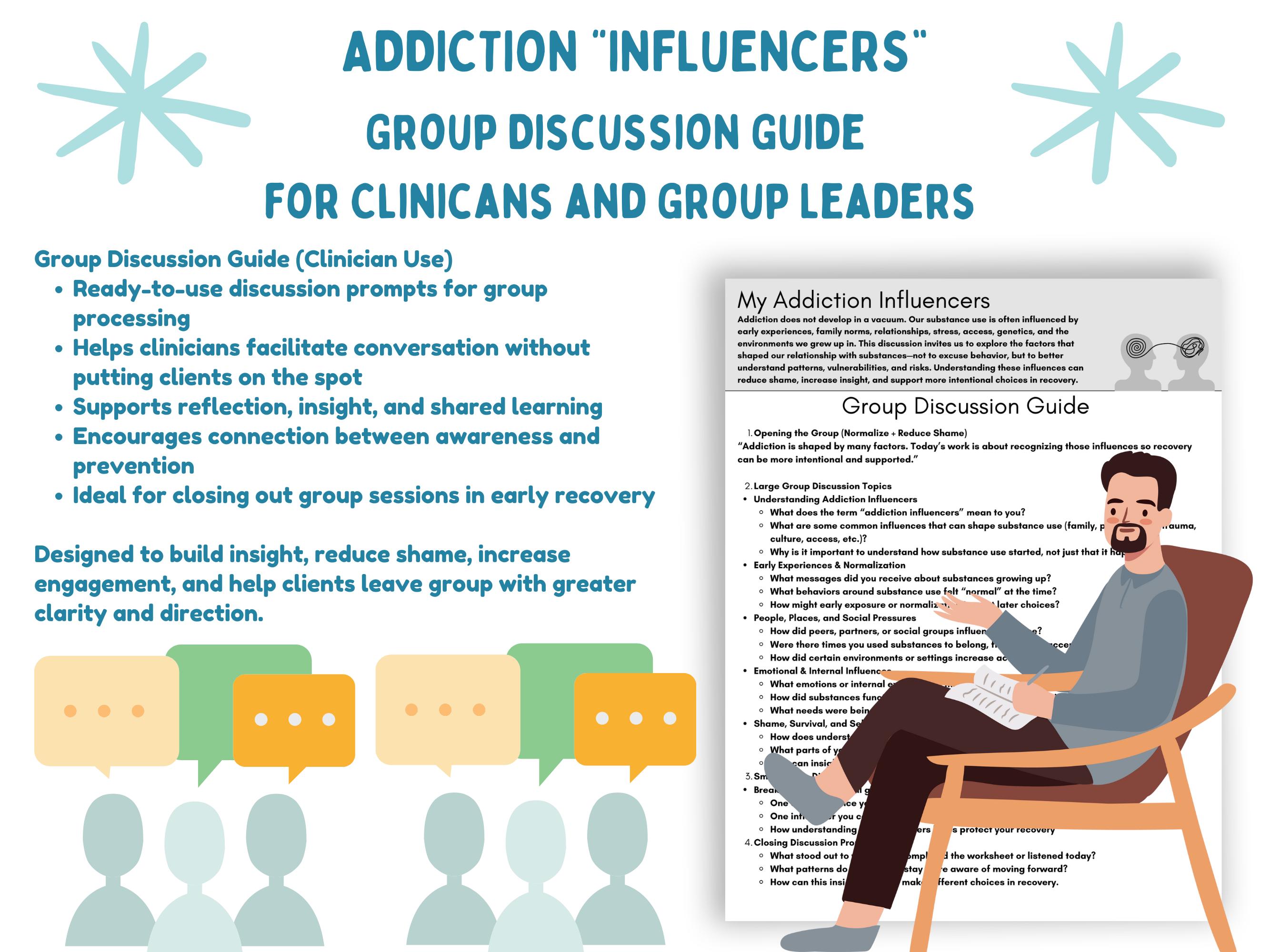 Addiction Influencers Worksheet and Group Activity Discussion Guide for ...
