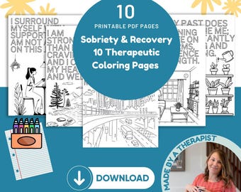 Addiction Recovery Coloring Pages: Relapse Prevention, Sobriety Journal (Digital Download)