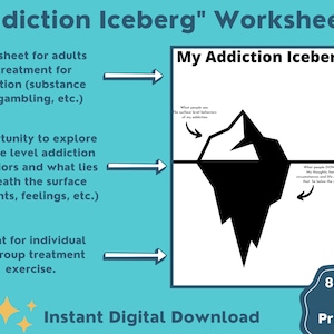 Hoja de trabajo sobre el iceberg de la adicción: herramienta de terapia para la recuperación de la sobriedad (PDF)