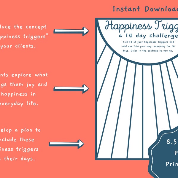 Happiness Triggers Therapy Worksheet Mental Health Moms Self Care School Counseling Therapy Tool