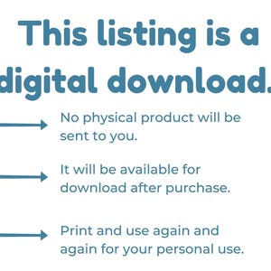 K&ouml;nnte beinhalten: Bild mit Text: "Dieser Eintrag ist ein digitaler Download." Es wird angegeben, dass kein physisches Produkt versendet wird, das nach dem Kauf zum Download verf&uuml;gbar ist und f&uuml;r den pers&ouml;nlichen Gebrauch gedruckt und wiederverwendet werden kann. Der Text ist blau.