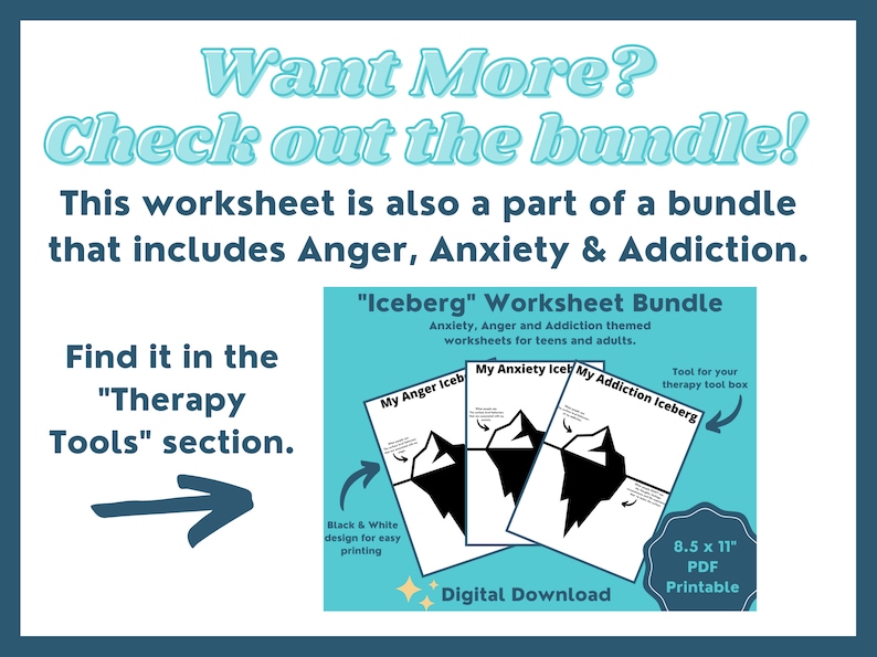 Addiction Iceberg, Sobriety Recovery Worksheet, Therapy Tool, Substance