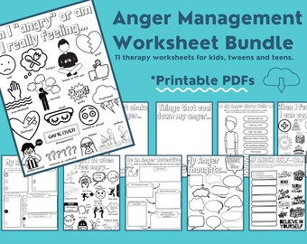 Anger Management Therapy Printable Worksheets for Kids and Teens School Guidance or Mental Health Counseling Tools