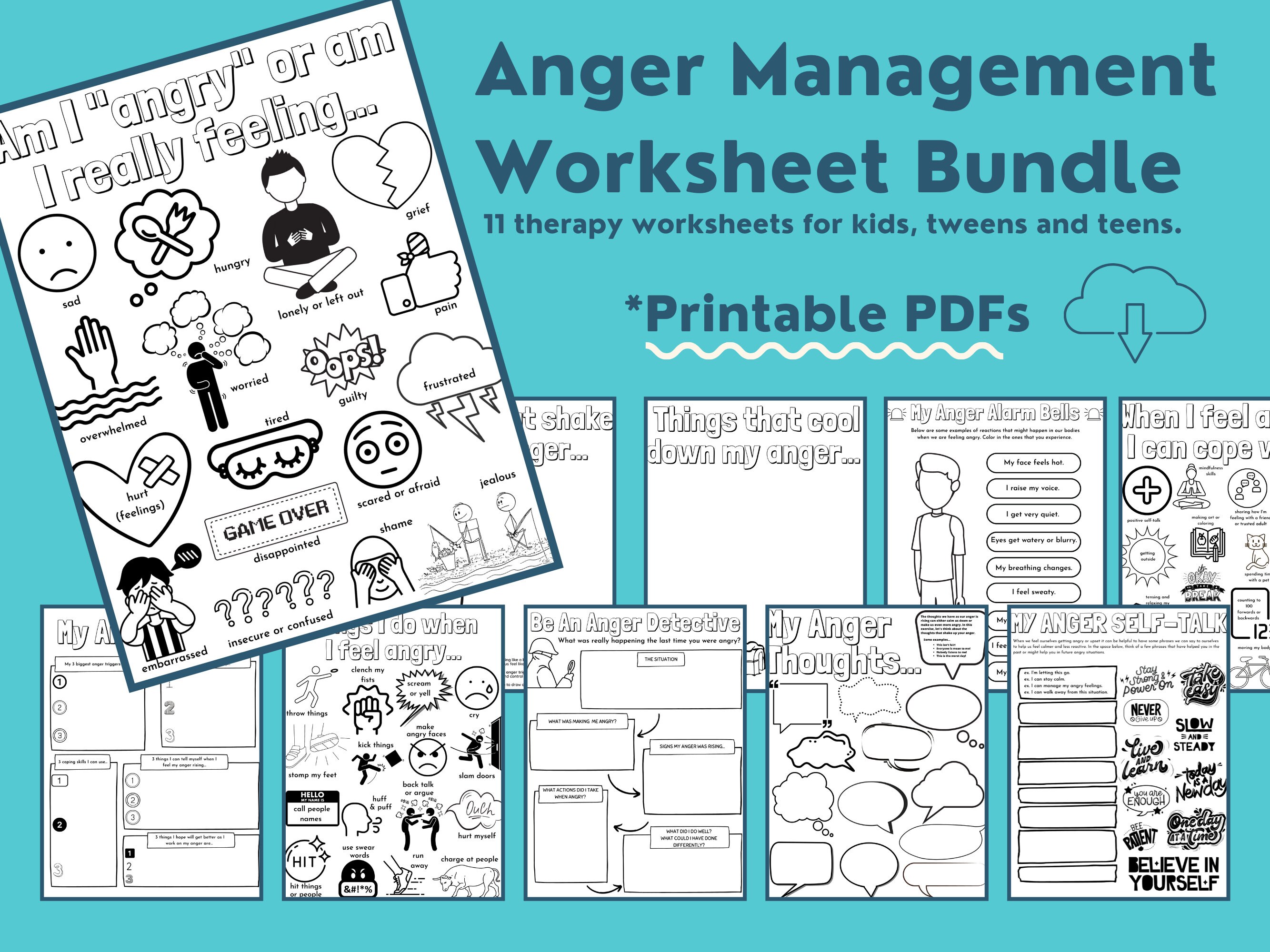 anger management therapy printable worksheets for kids and etsy
