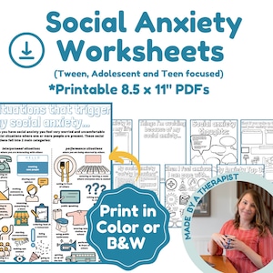 Social Anxiety Therapy Coloring Worksheets- Adolescent Teen Therapy and School Counseling Digital Download Printable Mental Health Resource