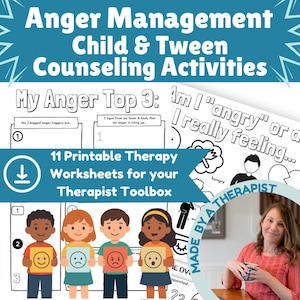 Anger Management Worksheet Bundle: Therapy Activities for Tweens & Children for Mental Health and School Counseling Therapist Printables