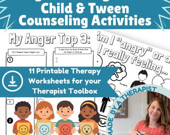 Anger Management Worksheet Bundle: Therapy Activities for Tweens & Children for Mental Health and School Counseling Therapist Printables