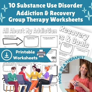 Addiction Recovery Worksheets Bundle | 10 Therapy Worksheets for Substance Use, Triggers, Relapse Prevention & Sobriety for Group Treatment