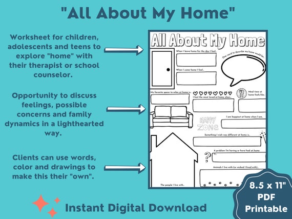 All About My Home Printable Therapy Worksheet Child and Teen - Etsy