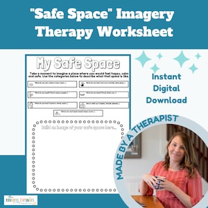 Safe Space Imagery Worksheet, Therapy Tool Trauma Mental Health Addiction Counseling Group Therapy, Child and Teen School Counseling